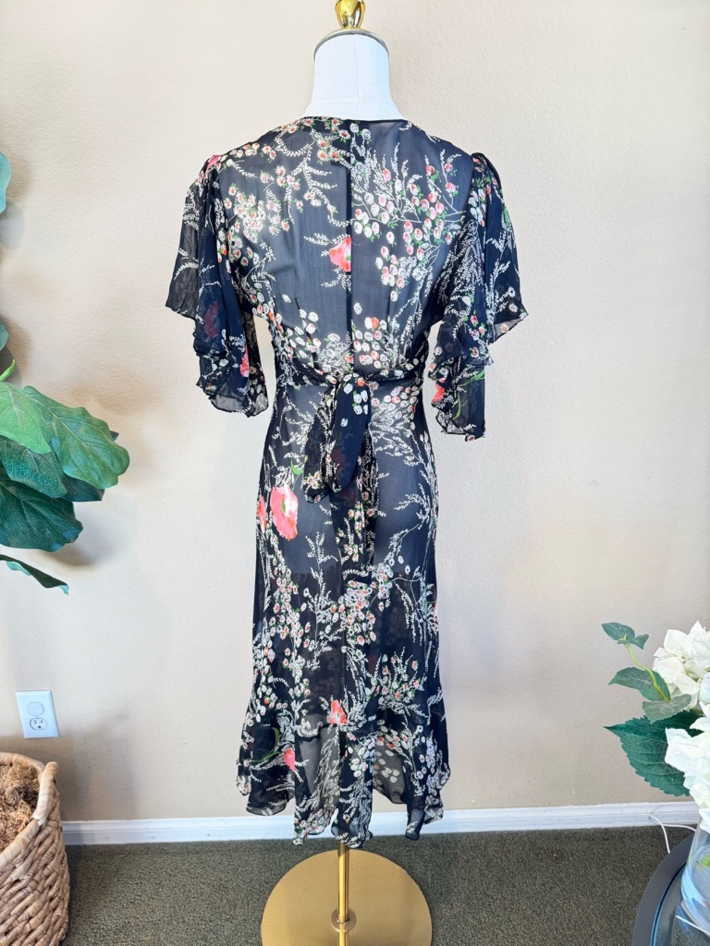Girls From Savoy Anthropologie Sz 0 Dress Black Floral Sheer Silk Chiffon Gatsby - Picture 9 of 16